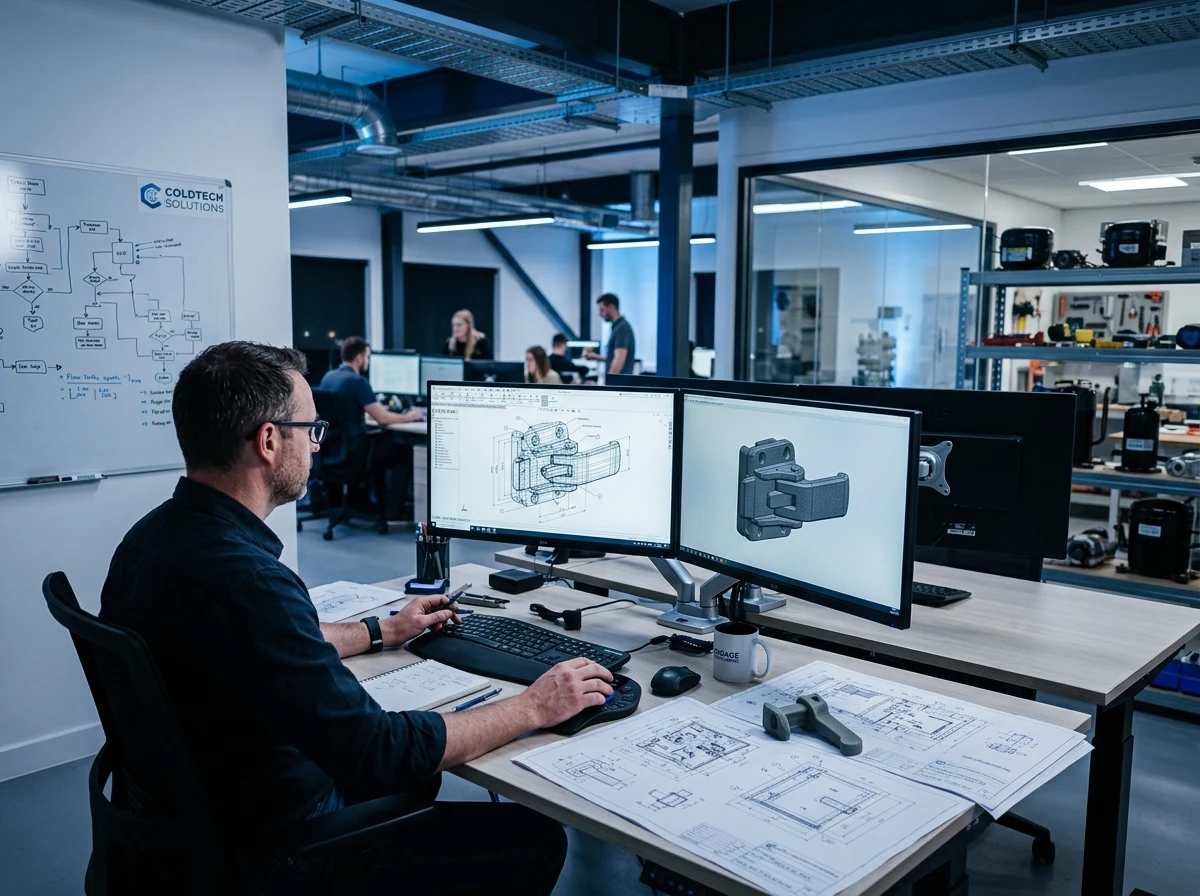 Estación de diseño e ingeniería CAD de herrajes y componentes frigoríficos